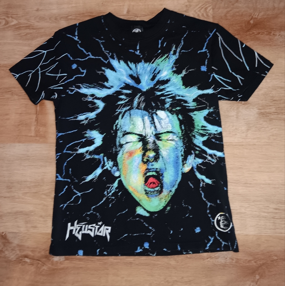 Hellstar Electric Black And Blue Artistic Face Graphic Tee